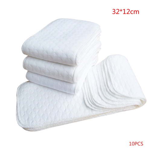 10PCS Reusable Baby Diapers, 100% Cotton Cloth Diaper Inserts, 3 Layer Washable Infant Newborn Covers
