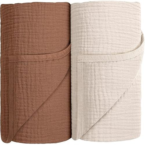 Susurration Muslin Swaddle Blanket Baby,100% Cotton Baby Receiving Blanket Soft Thin Baby Swaddle Blanket for Unisex Newborn 40x40in 2Pack (Dark Brown)