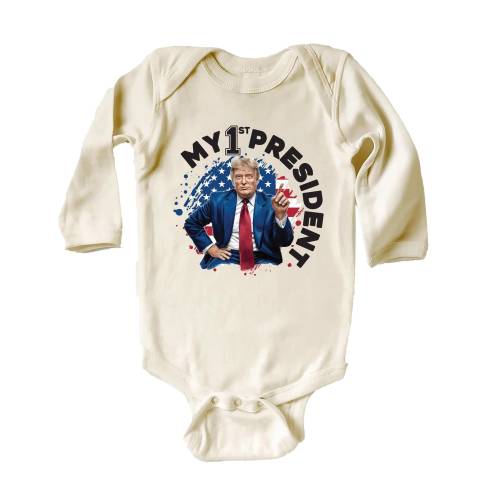 My First President Baby Bodysuit, Funny Trump Baby Shirt, Toddler Sweatshirt - Trump Lover Baby Gift, President-Themed Outfit, Cute Baby Tee