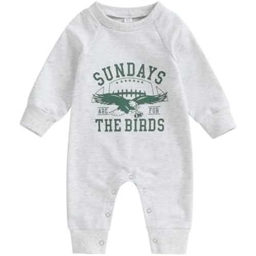Honganda Newborn Infant Baby Boy Girl Football Jumpsuit Sundays are for The Birds Football Onesie Fall One Piece Outfit
