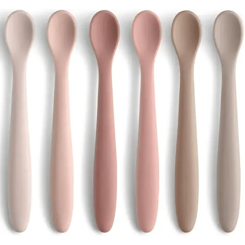 Silicone Baby Feeding Spoons, Training Spoon Self-feeding, First Stage Infant Soft-Tip Easy on Gums, Utensils Supplies, Dishwasher & Boil-proof, 6 Pack