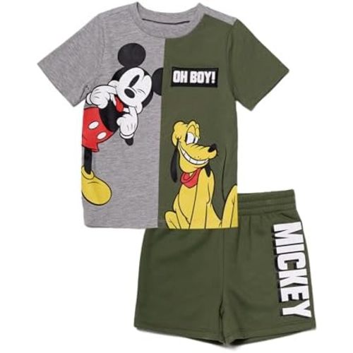 Disney 2-Piece Boys Short Set – Mickey Mouse Cars Lightning McQueen Crew Neck T-Shirt and Shorts Outfit
