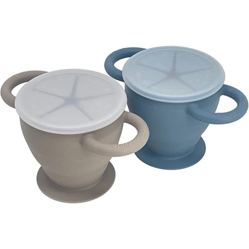 BraveJusticeKidsCo. | Snack Attack II Baby Snack Cup | 2 pack | Collapsible Toddler Snack Cup (Fog and Blue Steel)