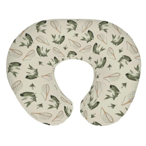 Gone Fishing Baby Nursing Pillow Covers for Boy Girl Vintage Bass Fishes Net Lake Nursery Pillowcase for Breastfeeding Pillows Fishing Lovers Gift Soft Stretchy Slipcovers for Newborn Infant