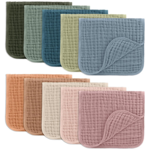 Comfy Cubs Muslin Burp Cloths 20" x 10", Pack of 10 - Large, 6-Layer, Ultra Absorbent 100% Cotton for Baby Drool and Messes - Soft, Safe & Gentle Baby Burp Cloths for Boys & Girls - Multi
