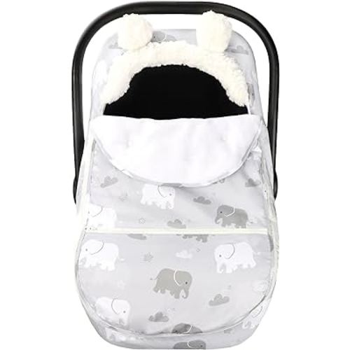 Carseat Cover Boys, Winter Cozy & Warm Cover, Elephant Baby Car Seat Cover, Infant Car Seat Canopy, Ultra-Soft Breathable Protect Baby from Cold Wind, Zipped Removable Design