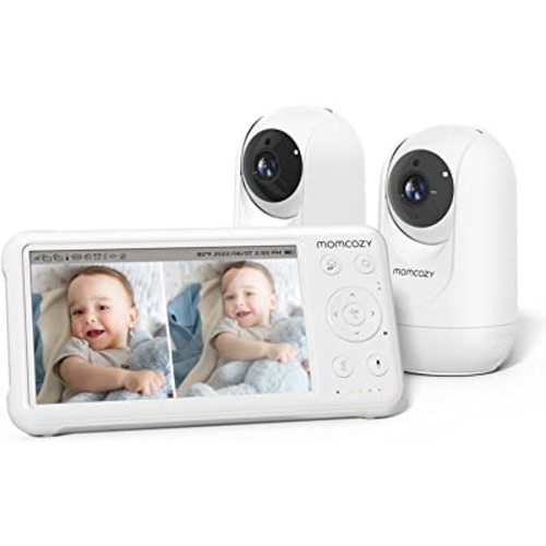 Momcozy Baby Monitor with 2 Cameras 5’’ 1080P Split Screen Video Baby Monitor with Camera and Audio no WiFi for Baby Safety 5000mAh Battery Infrared Night Vision 2-Way Audio 960ft Range Ideal Gift