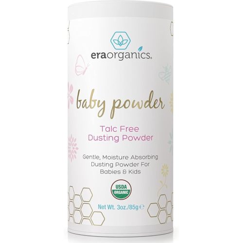 Era Organics USDA Organic Baby Powder Talc-Free - Soothing Arrowroot, Calendula and Cornstarch for Newborn, Babies or Toddlers - Made in USA - 3oz/85g