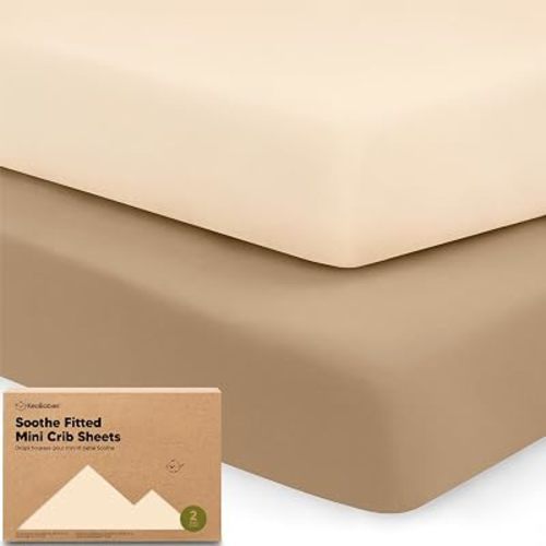 2-Pack Mini Crib Sheets Fitted, 38x26 Pack N Play Mattress Sheets (Pecan)