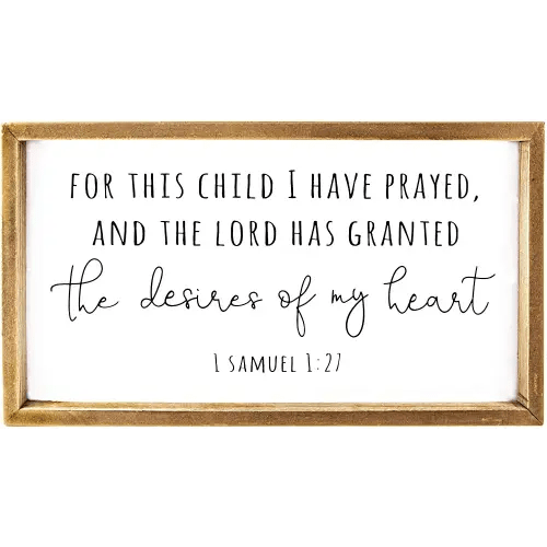Vilight Wood Nursery Wall Decor for Girl and Boy - New Mom Gifts Framed Rustic Signs for Kids - For This Child, I Have Prayed - 16x8.6 Inches
