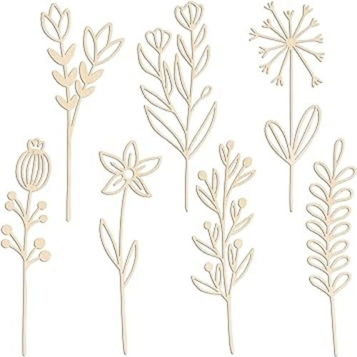 Wooden Flowers Wildflower Wall Decor 7 Pcs Colorable Wood Flowers Cutout Signs Boho Nursery Decor for Girl Baby Bedroom Living Room Home Decoration Bohemian Wall Hanging Art for DIY Crafts (c)