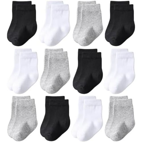 Baby Crew Socks 12-Pack,Newborn Baby Boys Girls Socks 0-3/3-6 Months,No Polyester,Soft Skin-Friendly,Combed Cotton