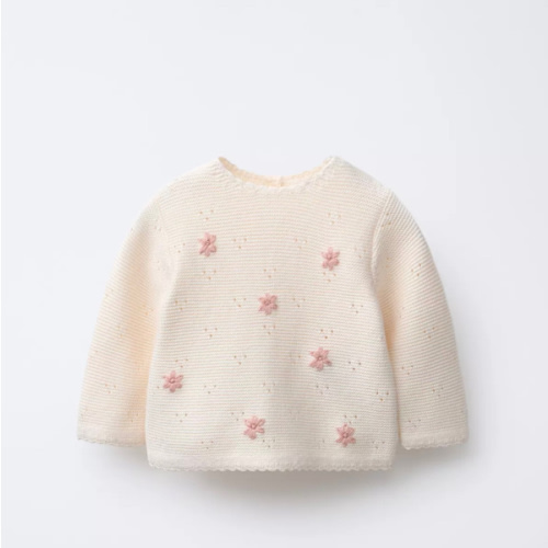 EMBROIDERED FLORAL KNIT SWEATER - Mid-ecru | ZARA United States