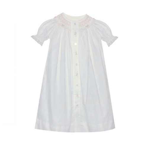 Girls Dallas Smocked Daygown with Floral Embroidery - White
