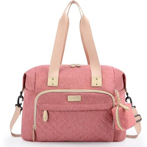 Tuwubi Diaper Bag Tote,Diaper Bag backpack with Pacifier Case Large Travel Diaper Tote for Mom and Dad Multifunction Large Baby Bag - Pink