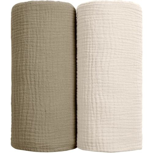 lulumoon Muslin Swaddle Blanket Baby - Cotton Swaddling Blanket Soft Baby Receiving Blanket Neutral 2Pack(Olive)