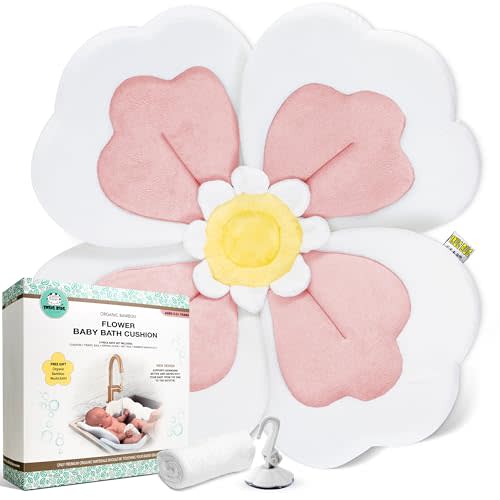Baby Bath Cushion 5pc Set - Newborn & Infant Lotus Bath Flower Baby with Soft Cover - Travel Bathtub Insert Pad for Kitchen Sink, Shower & Tub - Flower Bathing Pillow with Patented Comfort & Support