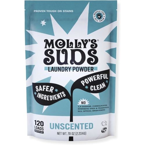 Molly's Suds Original Laundry Detergent Powder | Natural Laundry Detergent Powder for Sensitive Skin | Earth-Derived Ingredients, Stain Fighting | 120 Loads (Unscented)