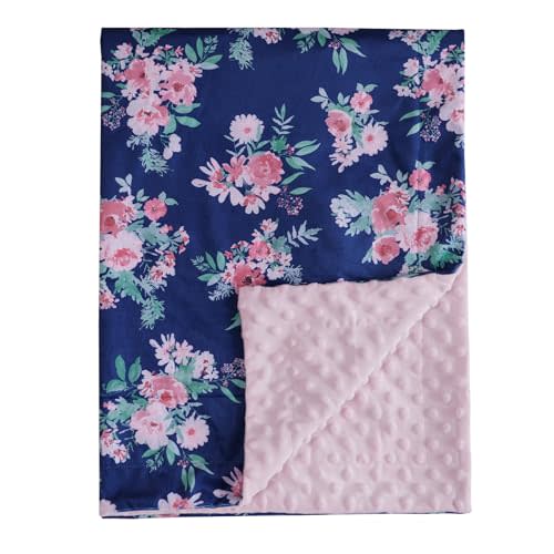 david's kids Micro Fleece Minky Baby Blanket for Girls with Double Layer and Soothing Raised Dots, Breathable and Soft Lightweight Receiving Blanket for Newborns, 40x50 Inches, Navy Floral