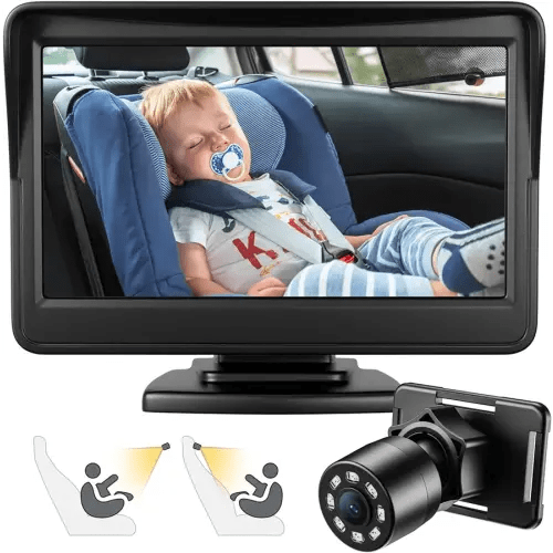 FEISIKE Car Baby Camera, 4.3'' HD Infrared Night Vision Function Baby Car Camera Display, Backseat Car Camera for Baby with 150° Wide View & 360° Rotatable Easy Installation in 5 Mins Baby Car Mirror