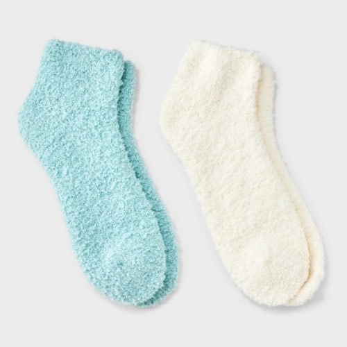 Women's Solid 2pk Cozy Ankle Socks - Auden™ Mint/Ivory 4-10: Recycled Polyester, Spandex, Knit, Tagless, Machine Washable