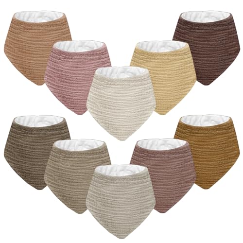 Wrrernsin Muslin Baby Bibs for Unisex Boys Girls, 10pack Cotton Drool Bibs, Adjustable Bandana Bibs for Drooling and Teething