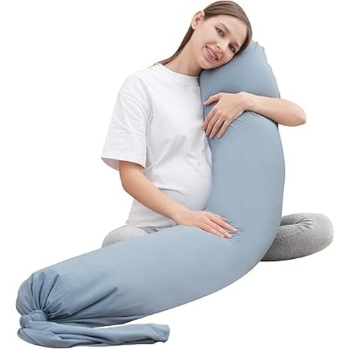 MOON PARK Pregnancy Pillow - Incredibly Smooth and Soft Cooling Cover I Shaped Full Body Maternity Pillow with Removable Cover - Support for Side, Back, Legs, Belly, HIPS - Grey