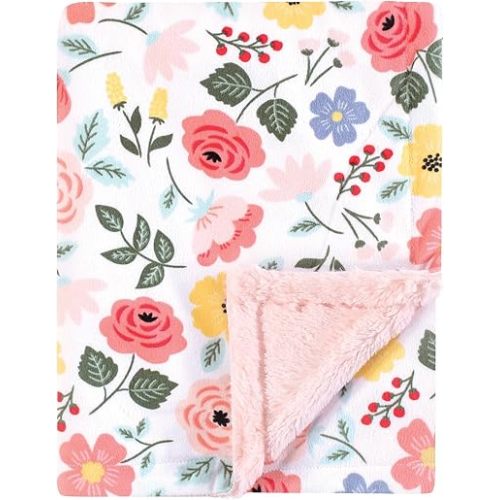 Hudson Baby Unisex Baby Plush Blanket with Furry Binding and Back, Modern Botanical, One Size