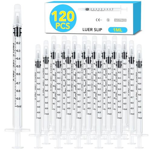 120 PCS 1ml Syringe with Cap for Liquid,Oral Syringe without Needle for Medicine Dropper, Colostrum Collect, Feeding Pets, Liquid Measuring, Individually Sealed, Luer Slip