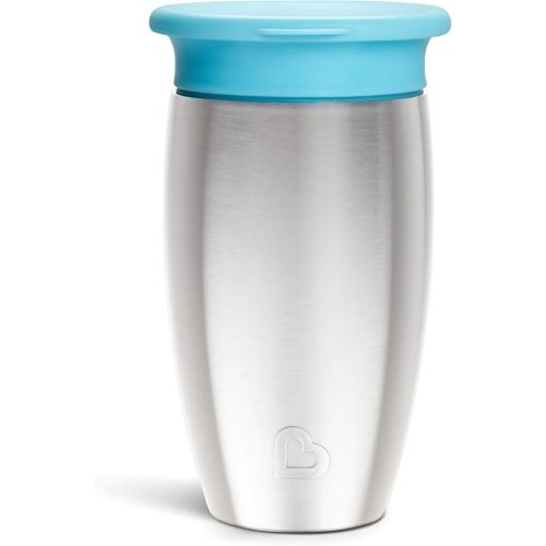Munchkin Stainless Steel Sippy Cups for Toddlers 1-3, Spill Proof Miracle 360 Cup, Insulated, 10 Ounce, Blue