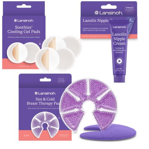 Lansinoh Breast Therapy Packs with Soft Covers, 2 Pack + Lansinoh Lanolin Nipple Cream, Safe for Mom & Baby, 1.41 Ounces + Lansinoh Soothies Cooling Gel Pads, 4 Count, Provides Relief for Sore Nipples