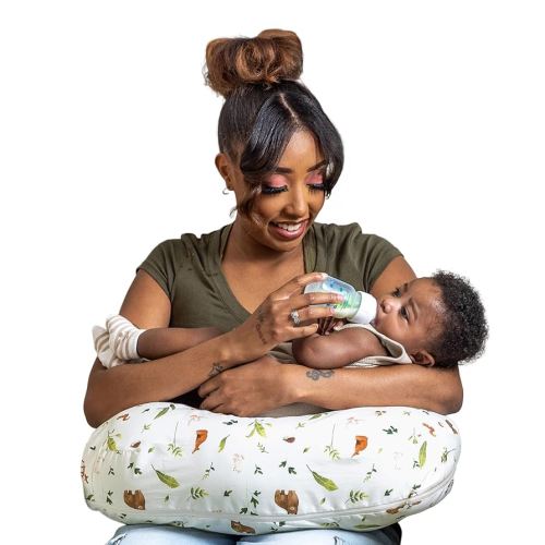 Boppy Nursing Pillow - Ergonomic Bottle & Breastfeeding Pillow with High, Firm, Large Area, Water-Repellent Cushion with Washable Cover; Baby Safety Alliance Verified - Neutral Plants and Animals