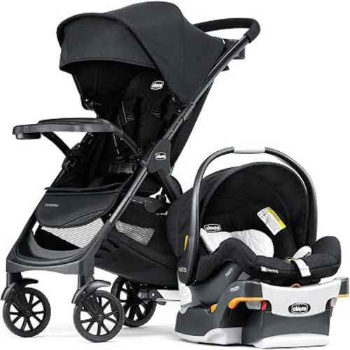 Chicco Bravino Travel System, Bravino Lightweight Stroller with KeyFit 30 ClearTex Infant Car Seat and Base | Ravine/Black