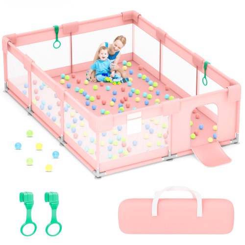 babyeap Baby Playpen,71*50 Inch Extra Large Baby Playards for Babies and Toddlers,Fence Baby Play Yards for Indoor & Outdoor with Breathable Mesh,Pink