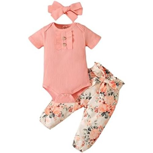 Rosibel Newborn Baby Girl Clothes,Infant Girl Outfits Set Ruffle Romper Pants+ Headband 3psc Summer