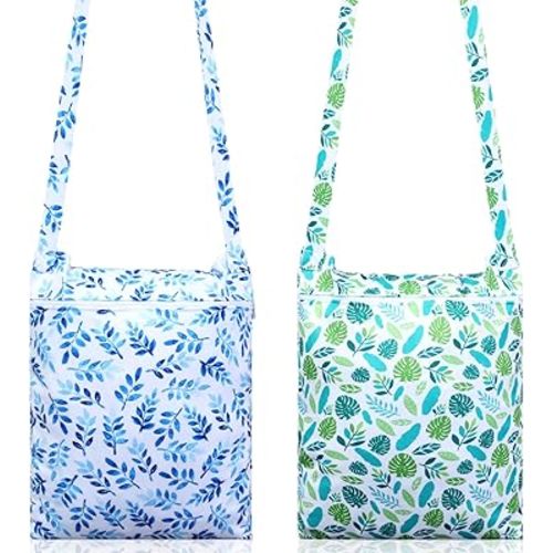 2 Pcs Crossbody Wet Dry Bags for Swimsuit, Waterproof Travel Wet Bags with Zipper and Strap Reusable Baby Cloth Diaper Tote Bag for Bathing Beach Pool Daycare Gym Yoga Dirty Clothes
