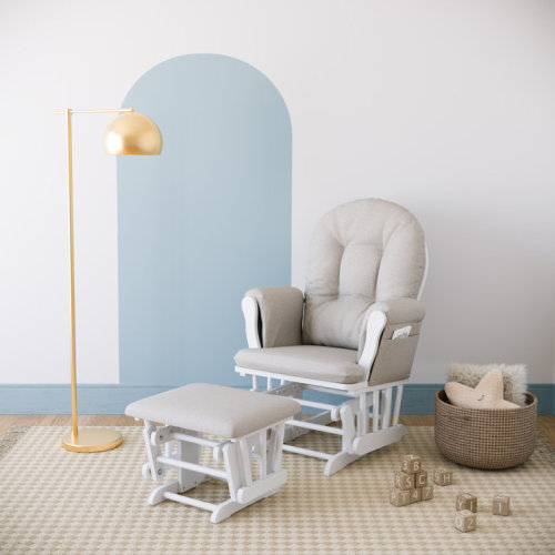Hoop Glider with Ottoman- (Upholstery)Taupe Swirl, (Frame)White