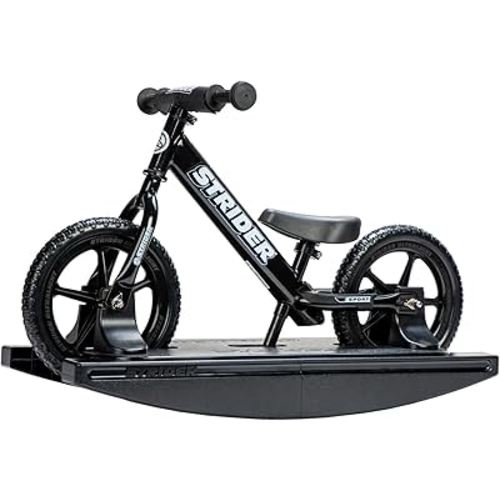 Strider 12” Sport Bike + Rocking Base - Helps Teach Baby How to Ride a Balance Bicycle - for Kids 6 Months to 4 Years - Easy Assembly & Adjustments