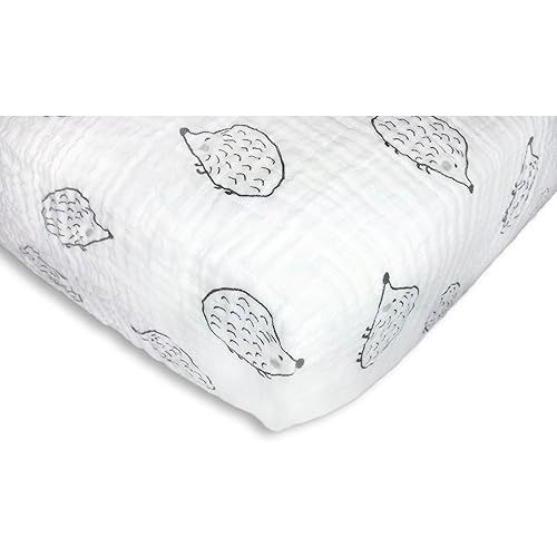 SwaddleDesigns Softest Cotton Muslin Fitted Crib Sheet/Toddler Sheet for Baby Boy & Girl, Black Hedgehogs, 1 Count (Pack of 1)