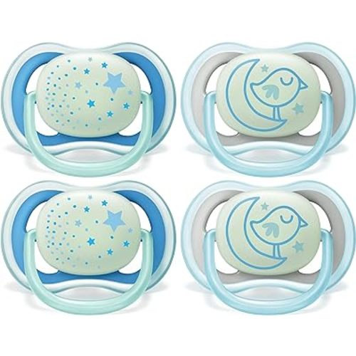 Philips AVENT Ultra Air Nighttime, 6-18 Months Pacifier, Blue, Pack of 4, SCF376/43