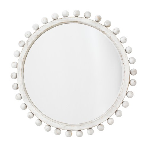 Alden Decor Orion Round Wood Mirror: Color White