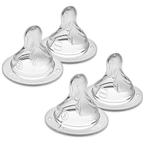 MAM Bottle Nipples Mixed Flow Pack - Fast Flow Nipple Level 3 and Extra Fast Flow Nipple Level 4, for Newborns and Older, SkinSoft Silicone Nipples for Baby Bottles, Fits All MAM Bottles, 4 Pack