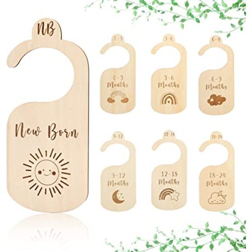 ibwaae Wooden Baby Closet Size Divider Organizer Hanger Clothing Dividers for Newborn Nursery Decor Infant to 24 Months - 7pcs