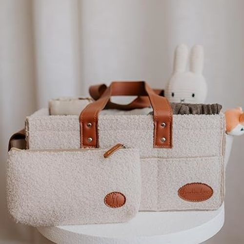 Frankie Lane teddy baby diaper caddy organizer - Car diaper caddy, portable tote nappy bag storage for your nursery, changing table. Essential for newborns Registry must haves shower basket