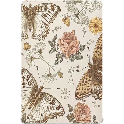 Kigai Vintage Butterfly Crib Sheets for Boys Girls Jersey Knit Fitted Baby Sheets for Standard Crib and Toddler Mattresses, Cozy Soft Breathable, 28 x 52 inch