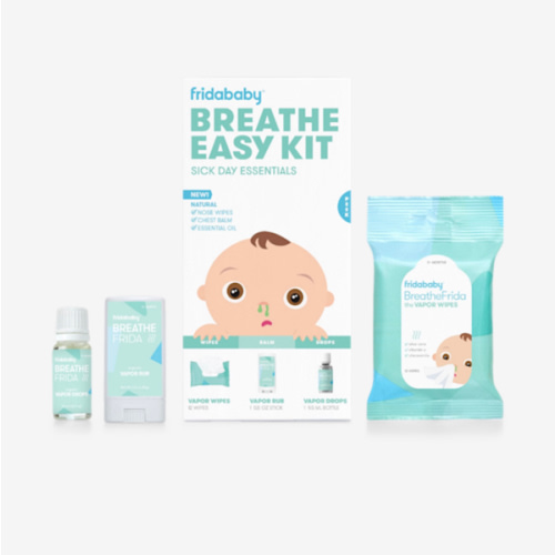 Frida Baby Breathe Easy Kit Sick Day Baby Essentials - Vapor Wipes, Vapor Rub + Organic Vapor Drops to Help Baby Breathe Easy, Natural Baby Congestion Relief