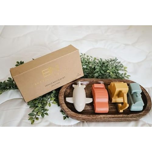 Brooklyn Neutral Vehicle Bath Toys- Toddler Bath Time -Baby Bath Toys-Car, Plane, Excavator, Train Silicone Non Toxic Toys-Bath Toys for Boys- Dishwasher Safe -Water Toys for Toddlers and Kids