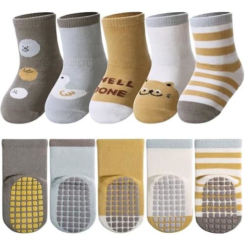TRUEHAN 5 Pairs Toddler Non Slip Socks with Grips Baby Socks for Kids Girls Boys