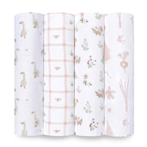 aden + anais, Cotton Muslin Swaddle Blanket, 4-Pk, Pink Girls Infants