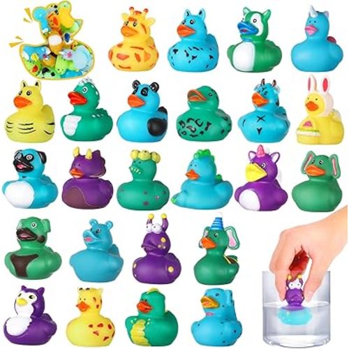 24 Pack Color Changing No Hole Rubber Ducks, Color Change Baby Bath Toys without Holes for Toddlers Kids Ages 1-3 4-8, Christmas Floating Toys Gift for Bath, Funny Ducks Toys for Christmas Party Favor